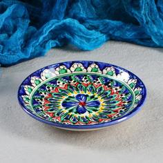 Тарелка Риштанская Керамика "Цветы", синяя, плоская, 15 см, микс No Brand
