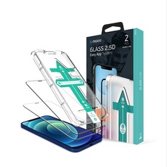 Защитное стекло Full Glue Easy App для iPhone 12/12 Pro, 0.3 мм, черная рамка, 2 шт Deppa