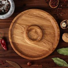 Доброе дерево Тарелка-доска для закусок и нарезки "Славянская", 20 см, с соусником, массив