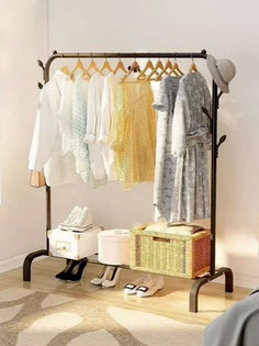 Вешалка напольная ANIMORE с подставкой для обуви и крючками, черная, 150х120