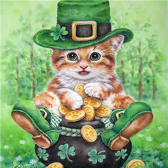 Алмазная мозаика стразами Ripoma Котёнок в горшочке с золотом 00114054 30х30 см