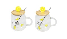 Набор кружек с крышкой и ложкой Lemons 450 мл, 2 шт Rettal