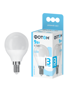 Лампочка светодиодная ФОТОН LED P45 9W E14 4000К для дома, для гостиной комнаты