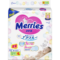 Подгузники Merries S (4-8 кг), 82 + 6 шт.