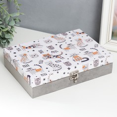 Шкатулка дерево "Смешные котята" кожзам и бархат 5,5х24х17 см No Brand