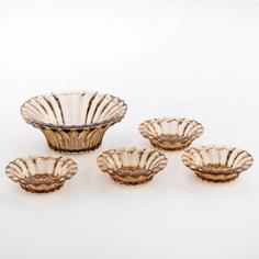 Набор из 4 розеток и конфетницы, стекло, СССР, 1970-1990 гг. Однажды