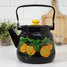 Чайник, 3,5 л, эмалированная крышка, цвет черный, рисунок МИКС No Brand
