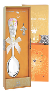 Набор крестильный Аргента ложка серебряная и крестик, 1063НБ00808_розовый