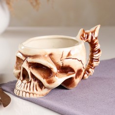Керамика ручной работы Кружка "Череп", бежевая, керамика, 0.35 л, микс