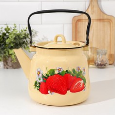 Чайник Клубника садовая, 3,5 л, цвет бежевый No Brand