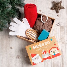 Подарочный набор "Веселого нового года" полотенце 30х60 см и банные акс.(4 предм) No Brand