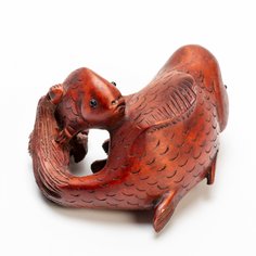 Статуэтка (окимоно) "Рыба Тай", клеймо мастера, самшит, оникс, Япония, 1950-1960 гг. Однажды