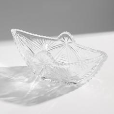 Ваза для конфет в форме ладьи, алмазная грань, стекло, СССР, 1970-1990 гг. Однажды