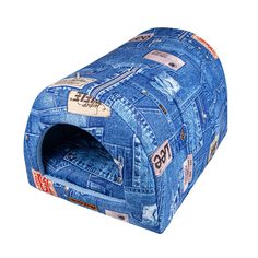 Домик для кошек и собак Xody Тоннель №1, хлопок, джинс, синий, 50x36x30см