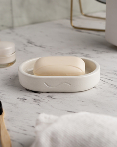 Мыльница для ванной и кухни MUSKO HOME Ben из бетона, овальная, белая глянцевая