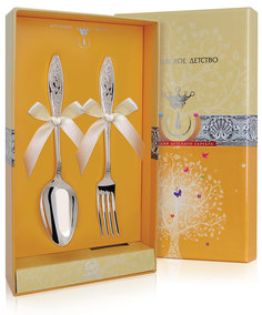 Набор детский десертный Аргента Морозко, ложка и вилка, серебренный, 317НБ02801_КД