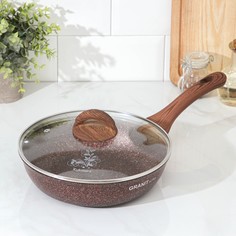 KUKMARA Сковорода Granit ultra red, d=24 см, пластиковая ручка, стеклянная крышка, антипри