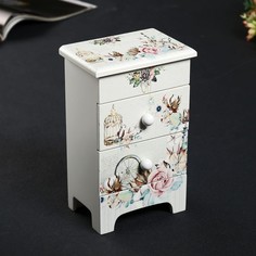 Шкатулка дерево 2 ящика "Романтичный букет" 18,5х11,7х7,5 см No Brand