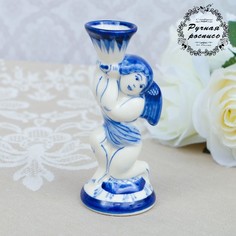 Подсвечник "Ангелок", гжель, фарфор, 12х5 см No Brand