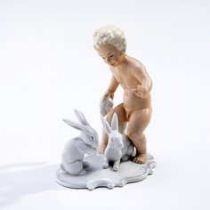 Статуэтка "Путти с кроликами", фарфор, роспись,"SchauBach Kunst" Германия, 1928-1953 гг. Однажды