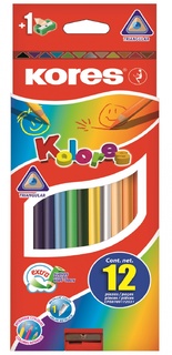 Карандаши цветные Kores 12 цв трехгранные точилка Korres