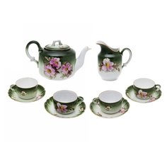 Сервиз чайный, на 4 персоны (10 предметов), фарфор, крытье, аэрография, СССР, 1920-1930гг. Однажды