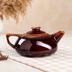 Керамика ручной работы Чайник для заварки "Плоский", коричневый, керамика, 0.8 л
