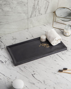 Поднос для ванной, подставка для косметики Dorian Long S 40x20 см бетон, черный глянцевый Musko Home