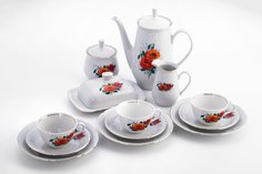 Сервиз чайный "Маки" на 4 персоны 13 пр., фарфор, золочение, ГДР, 1950-1980 гг. Однажды