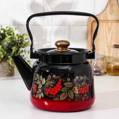 Чайник Рябина, 2,3 л, эмалированная крышка, цвет красно-черный, МИКС No Brand