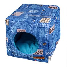 Домик для кошек и собак Xody Куб трансформер №1, хлопок, джинс, синий, 30x33x30см