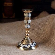 Подсвечник "Зебра" латунь, перламутр 8х8х14 см No Brand