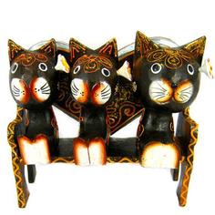 Кошки на скамейке статуэтка, дерево 18х19см Восточная лавка