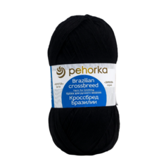 Пряжа Кроссбред Бразилии 50%меринос.шерсть 50% акрил 500м/100гр (02-Черный) Пехорка