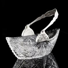 Конфетница в форме ладьи с ручкой, стекло, металл Однажды