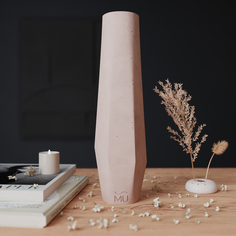 Декоративная ваза для цветов и сухоцветов Megan L, 35 см, бетон, розовая матовая Musko Home