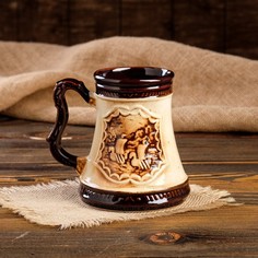 Керамика ручной работы Пивная кружка "Казак", бежевая, керамика, 0.5 л