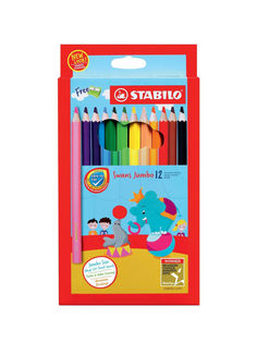 Цветные карандаши STABILO Swans Jumbo 1877J утолщенные + точилка, 12 цветов