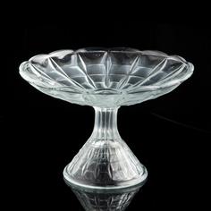 Ваза (конфетница) на ножке с рельефным декором, стекло, СССР, 1950-1980 гг. Однажды