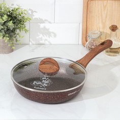KUKMARA Сковорода Granit ultra red, d=26 см, пластиковая ручка, стеклянная крышка, антипри
