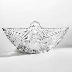 Ваза (конфетница) в форме ладьи, хрусталь, алмазная грань, СССР, 1970-1990 гг. Однажды