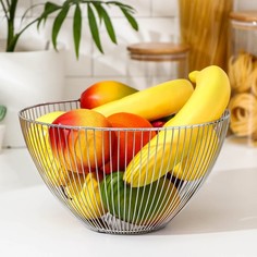 Ваза для фруктов Доляна, 25×25×13,5 см, цвет хром No Brand