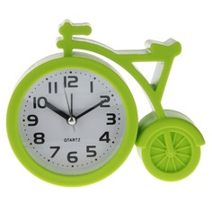 Будильник Велосипед, дискретный ход, d=7 см, 11 х 13 см, зеленый No Brand