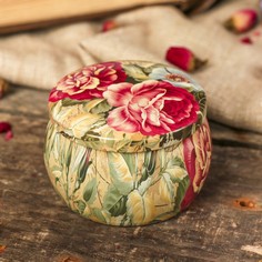 Шкатулка металл круглая "Букет пионов" 5х7х7 см No Brand