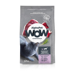 Сухой корм AlphaPet WOW для кошек, с уткой и потрошками, 0,75 кг
