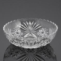 Конфетница круглой формы имеет волнообразные края, стекло, алмазная грань, СССР Однажды