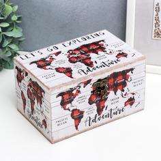 Шкатулка дерево кожзам "Карта. Приключения" 10х12х18 см No Brand