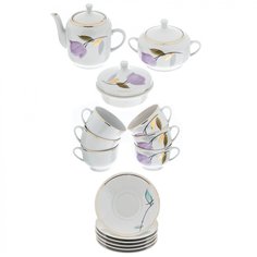 Чайный сервиз на 6 персон (15 пр.), фарфор, золочение, ДФЗ (Довбыш), СССР, 1957-1970 гг. Однажды