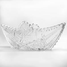 Ваза (конфетница) в форме ладьи, хрусталь, алмазная грань, СССР, 1970-1990 гг. Однажды