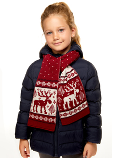 Шарф детский Scandica Forest вишневый/молочный One Size